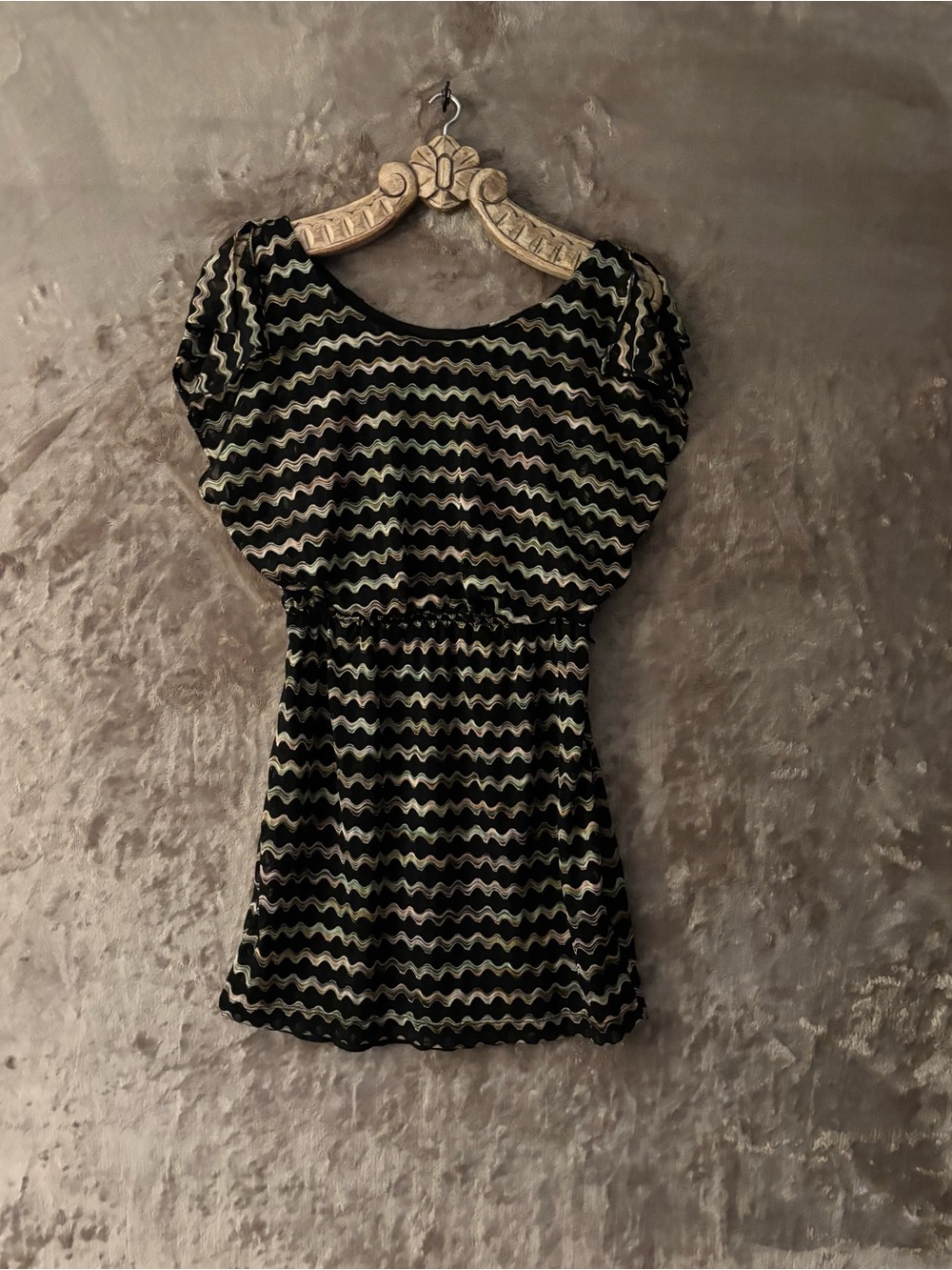 City Triangles Women’s Black Mini Dress with Wave Pattern Size S